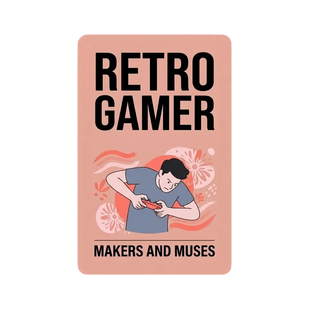 Retro Gamer vibe card – retro gaming gifts for the person who lives for pixel art, cartridge consoles, and old-school cheat codes