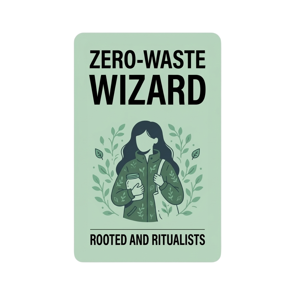 Zero-Waste Wizard vibe card – plastic-free and low-waste gifts for the person who can fit a year of trash in a jar and makes soap for fun